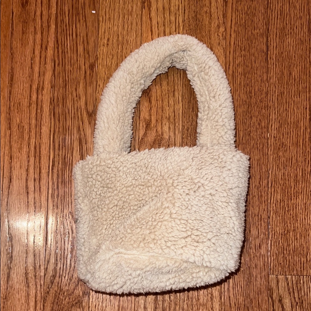 Beige Mini Teddy Shearling Sherpa Purse Bucket Bag